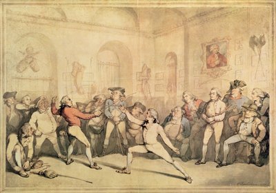 Sala di scherma di Angelo, pub. 1787 (stampa) da Thomas Rowlandson